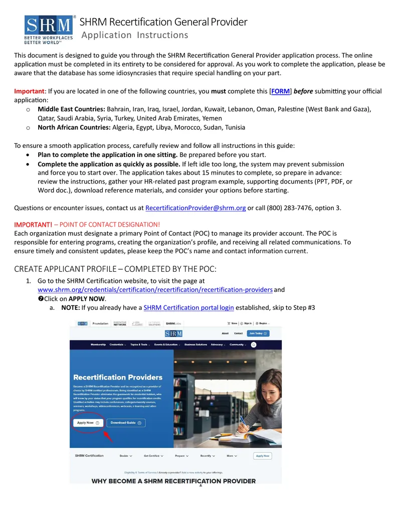 SHRM Recertification General Provider Application Instructions