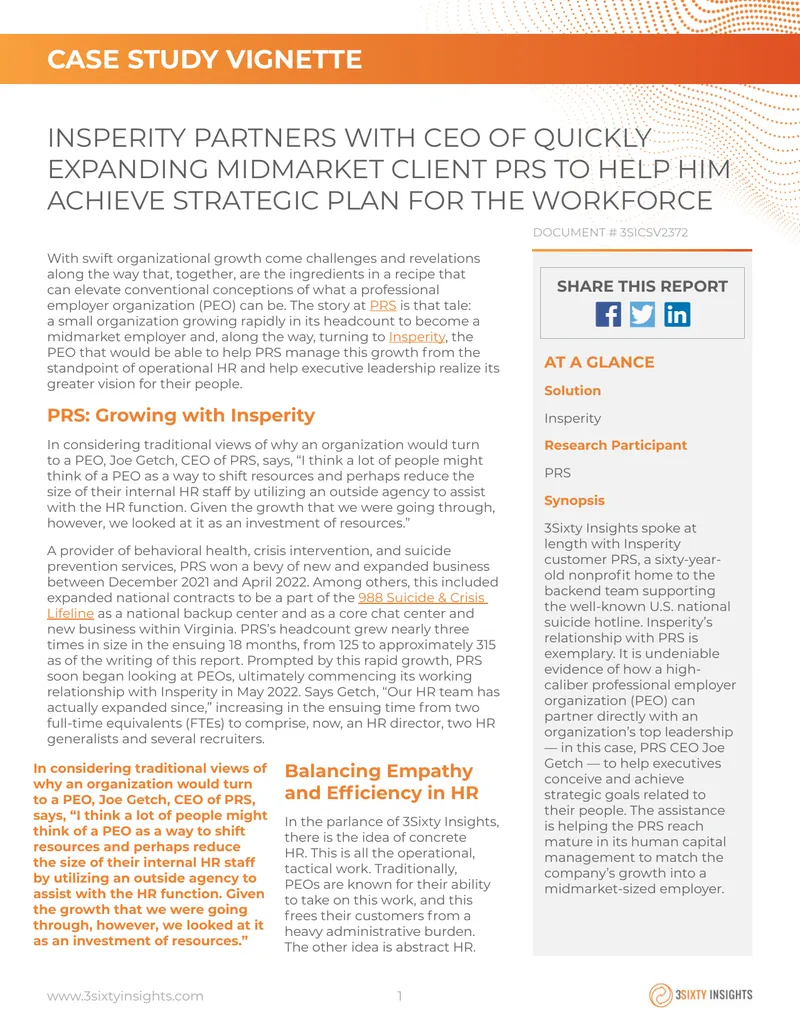 Insperity Partnership with PRS for Workforce Strategy