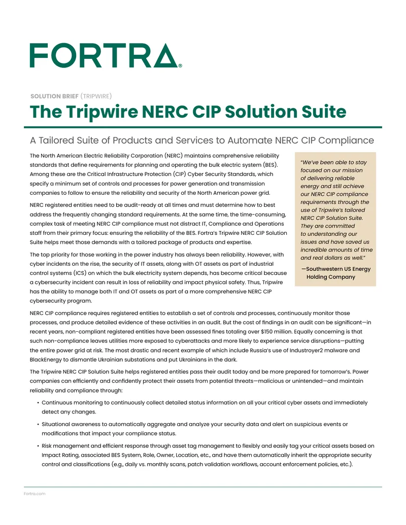 Tripwire NERC CIP Solution Suite Overview