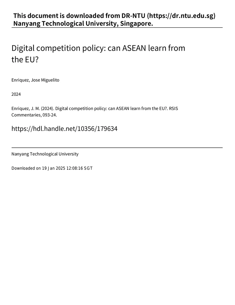 Digital Competition Policy in ASEAN and the EU
