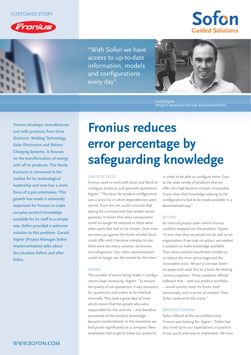 Fronius Implements Sofon for Product Configuration