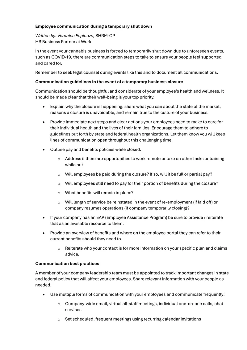 Employee Communication During Temporary Shutdowns