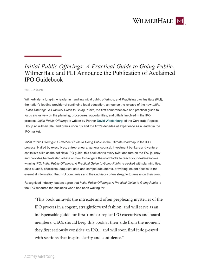 Initial Public Offerings Practical Guide to Going Public