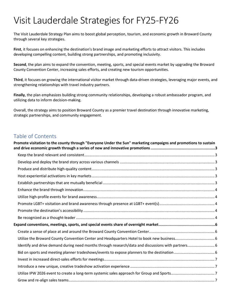 Visit Lauderdale Strategy Plan for FY25-FY26
