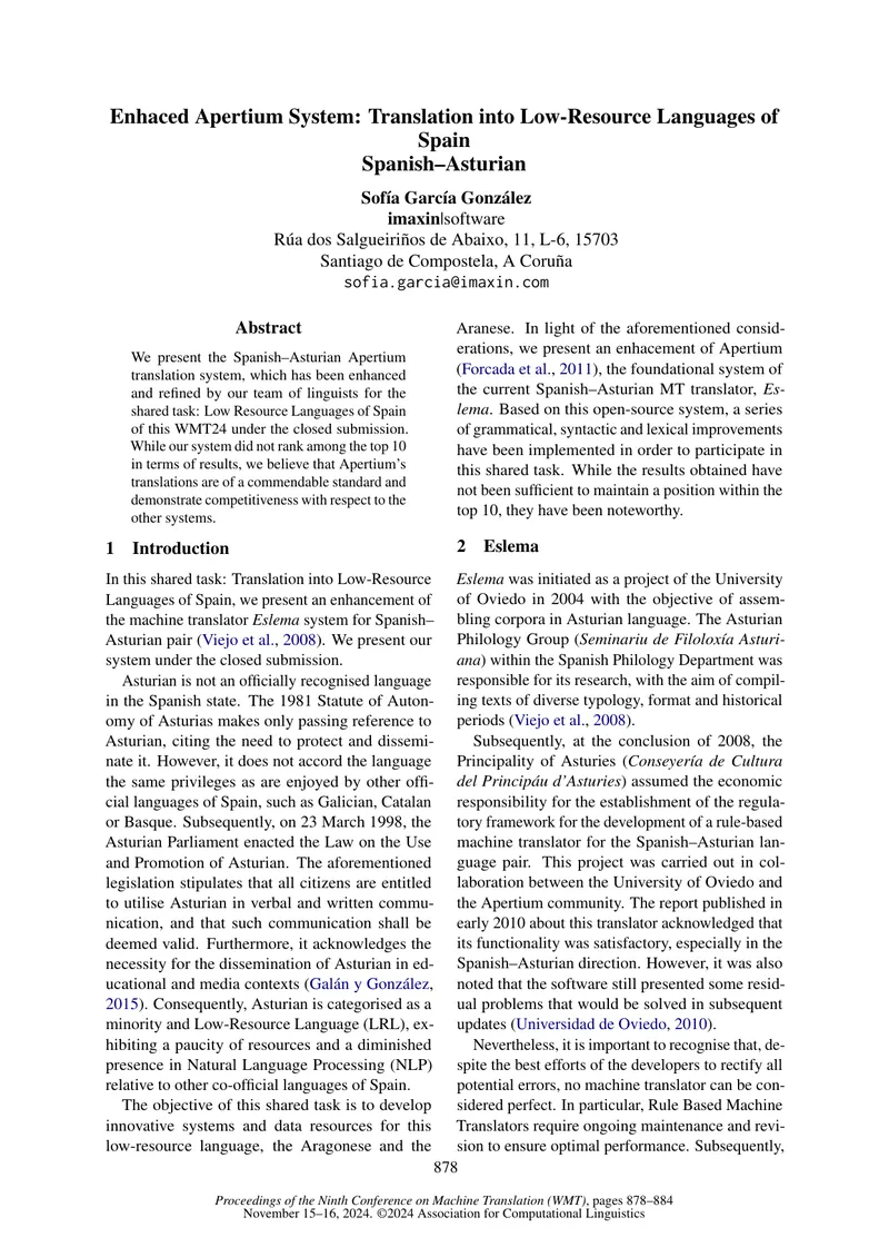 Enhanced Apertium System for Spanish–Asturian Translation