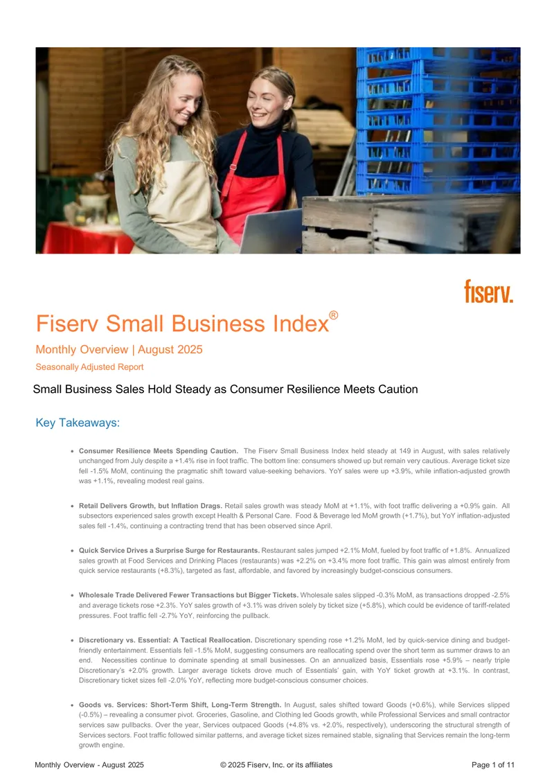 Fiserv Small Business Index Monthly Overview August 2025