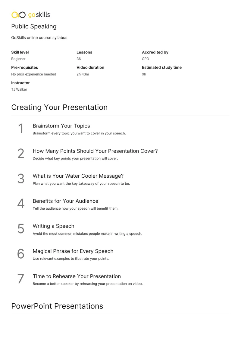 Public Speaking Online Course Syllabus