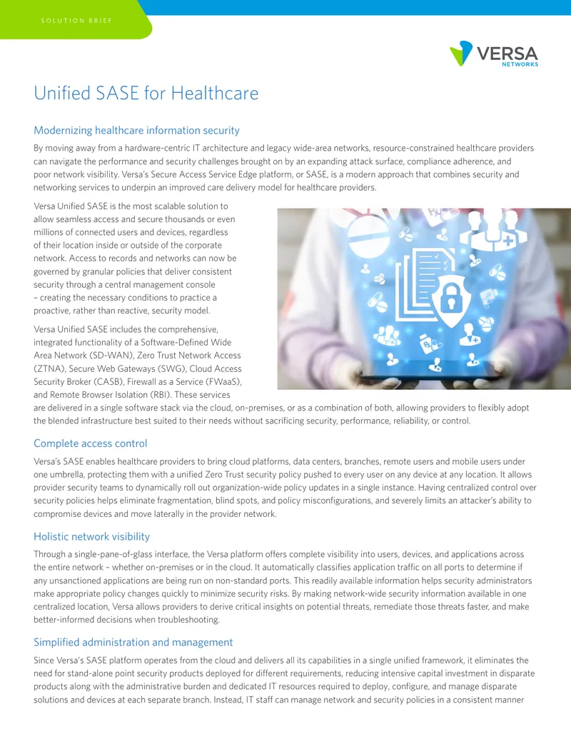 Unified SASE Solution for Healthcare Providers