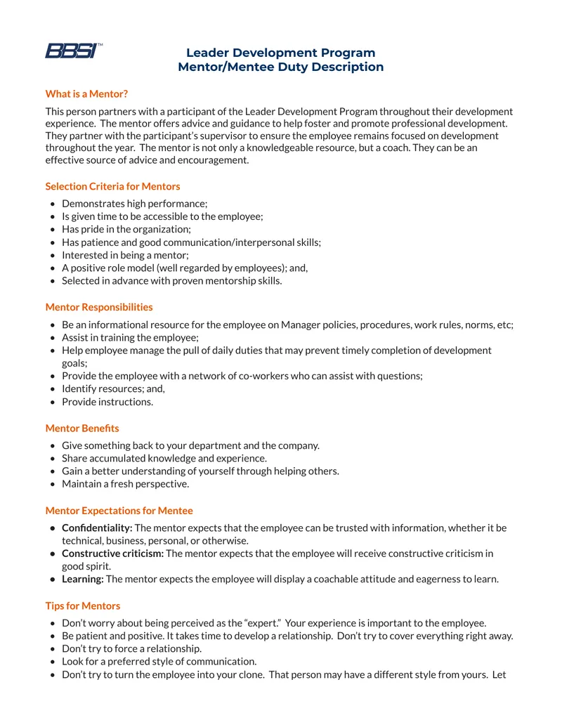 Mentor and Mentee Responsibilities in Development Program
