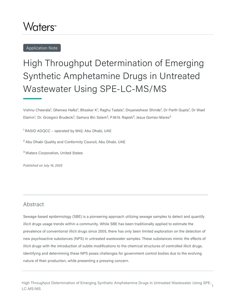 High Throughput Determination of Synthetic Amphetamines in Wastewater