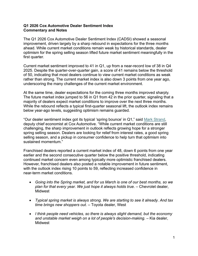 Q1 2026 Cox Automotive Dealer Sentiment Index Report