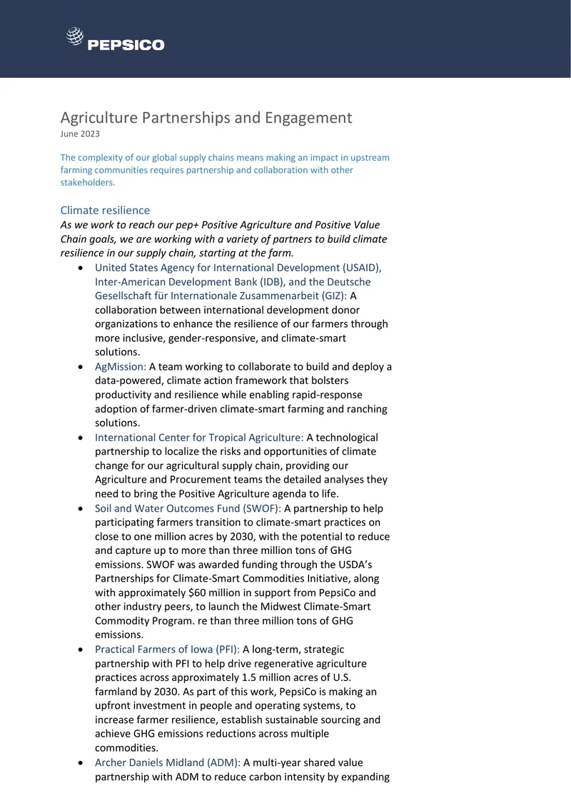 Agriculture Partnerships and Engagement Strategies
