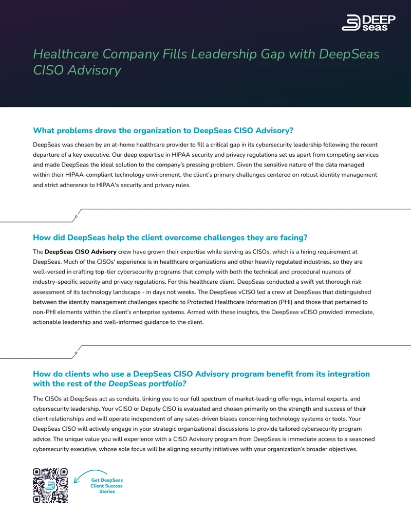 DeepSeas CISO Advisory for Healthcare Leadership