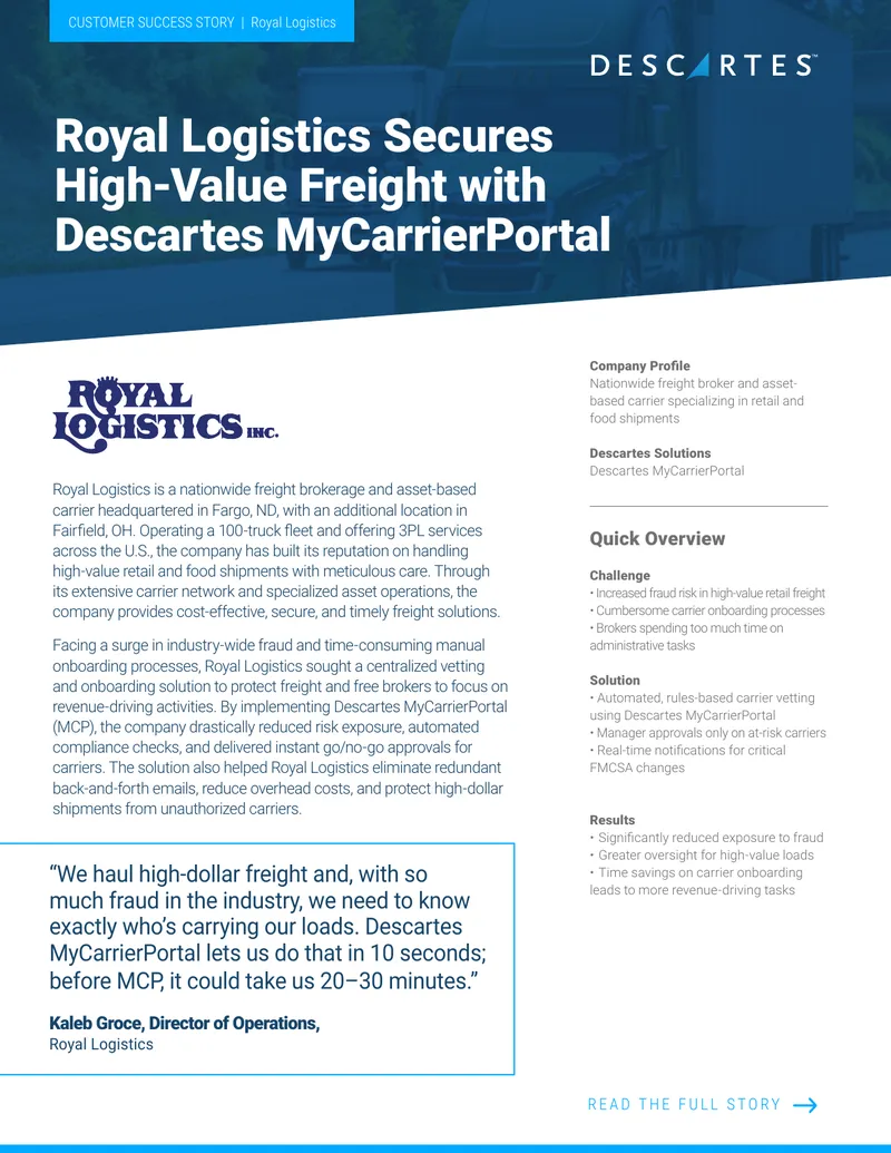 Royal Logistics Implements Descartes MyCarrierPortal