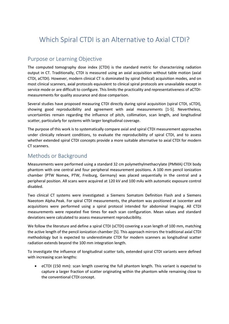 Comparison of Spiral and Axial CTDI Measurement Approaches