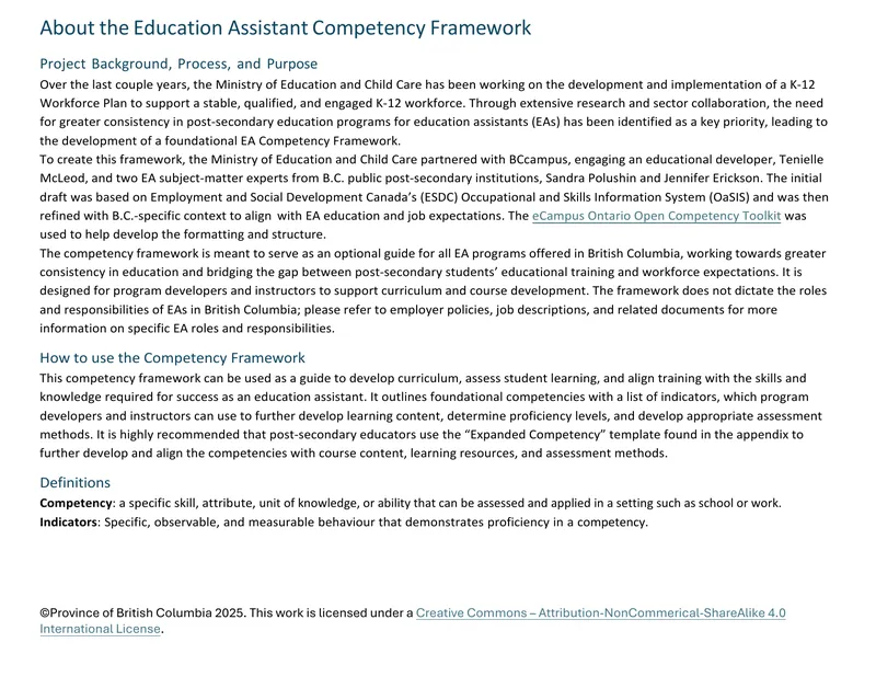 Education Assistant Competency Framework Development Guide