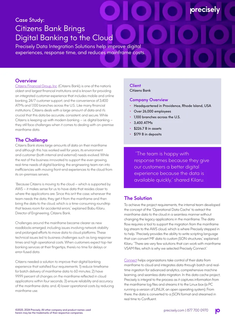 Citizens Bank Operational Data Cache Implementation Case Study