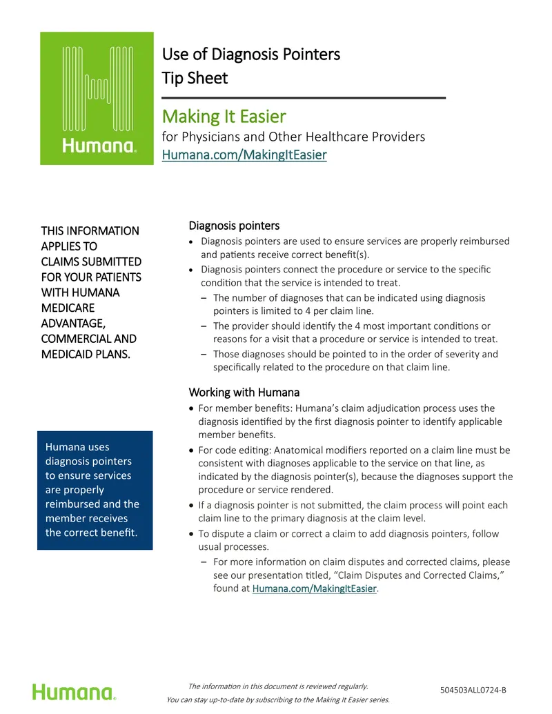 Use of Diagnosis Pointers Tip Sheet
