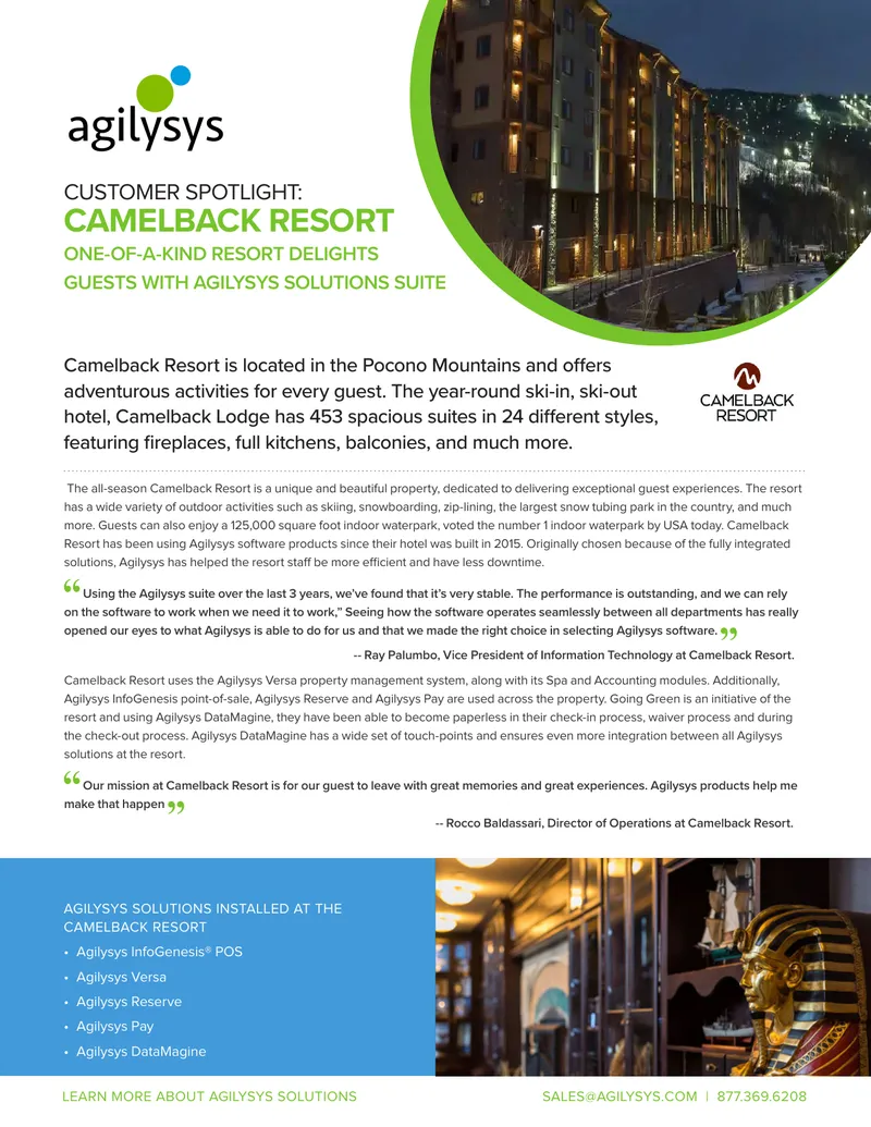 Camelback Resort Utilizes Agilysys Solutions Suite