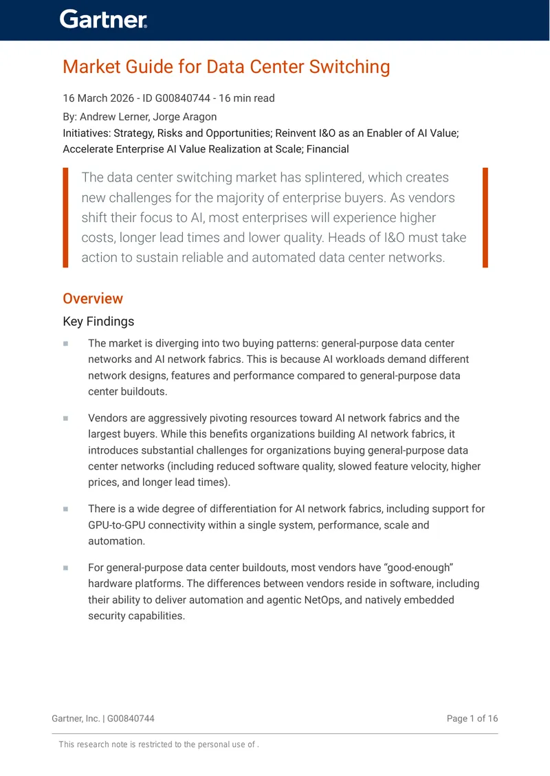 Market Guide for Data Center Switching