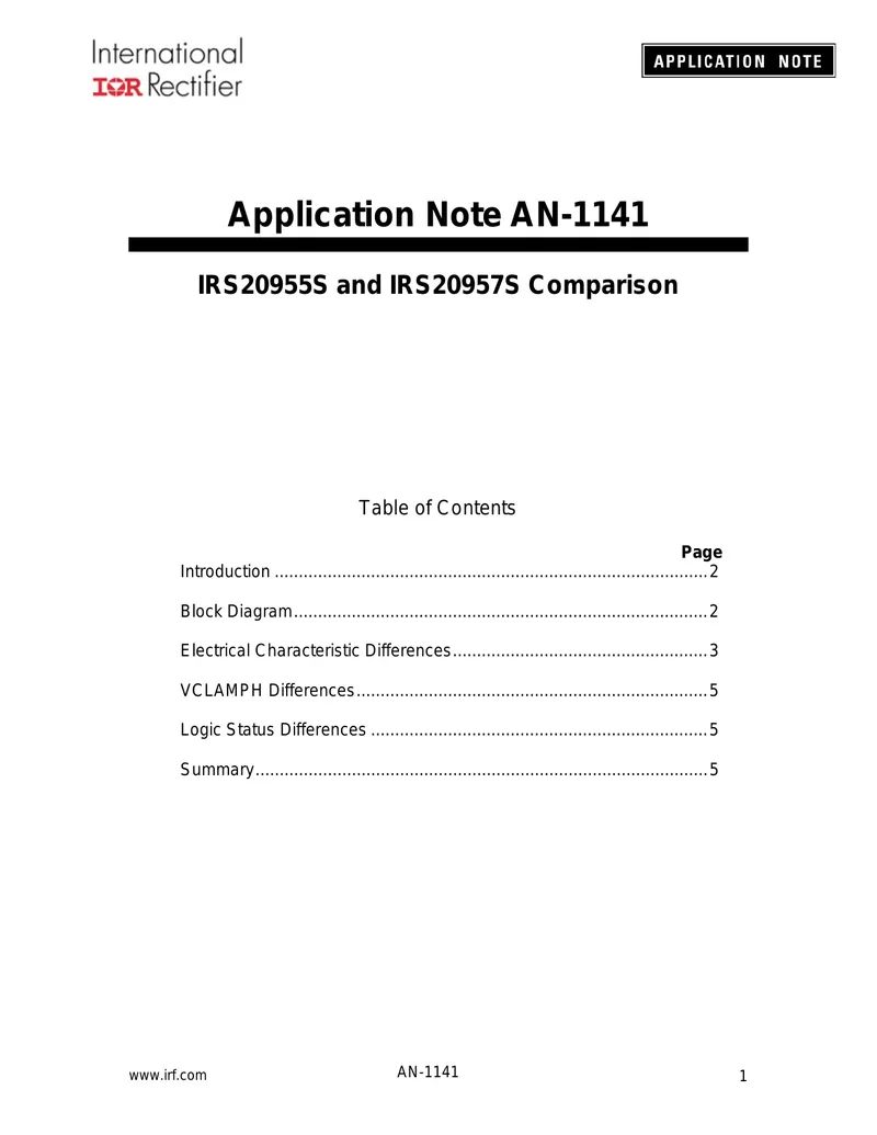 IRS20955S and IRS20957S Comparison Application Note
