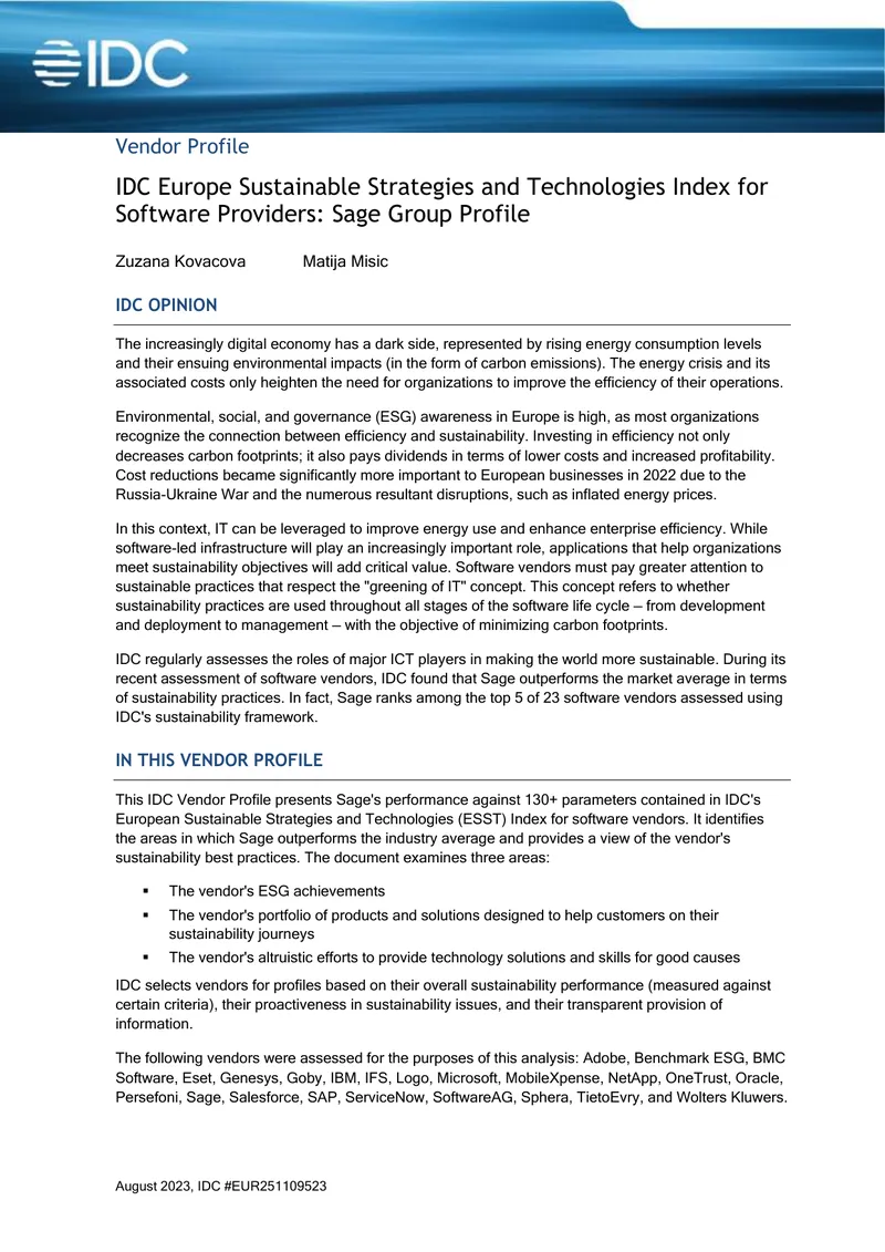 Sage Group Sustainability Practices Assessment