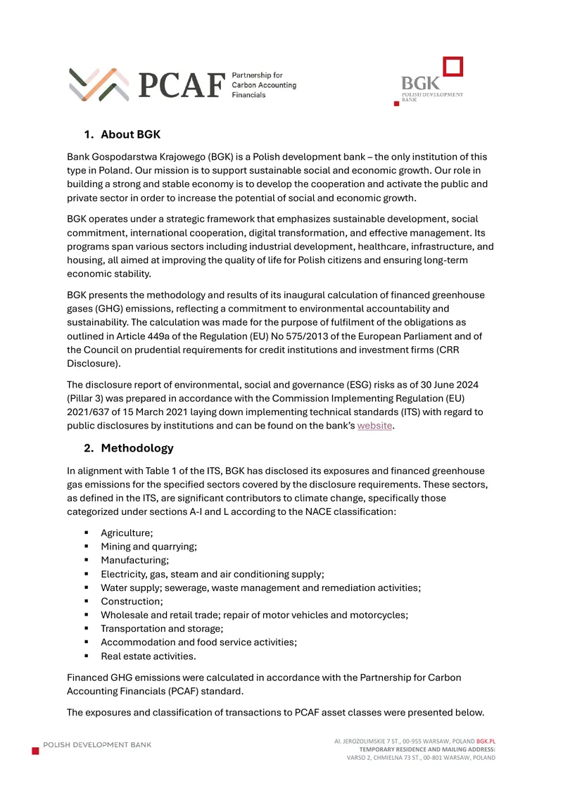BGK Greenhouse Gas Emissions Disclosure Report