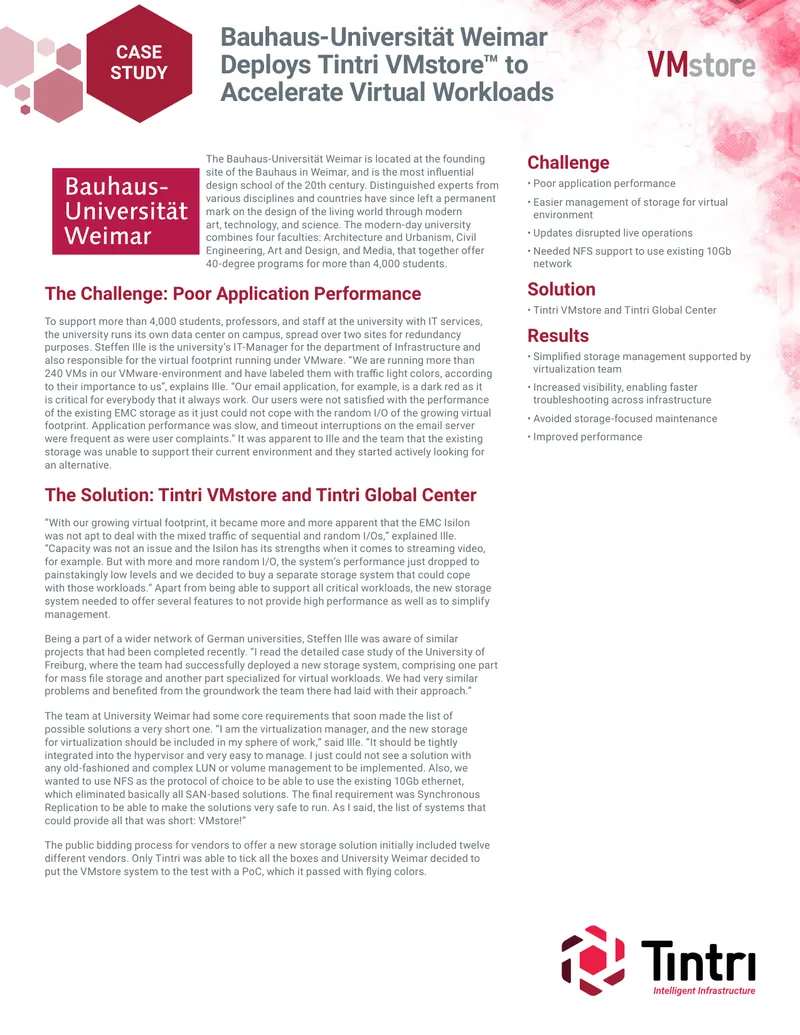 Bauhaus-Universität Weimar Case Study on Tintri VMstore Deployment
