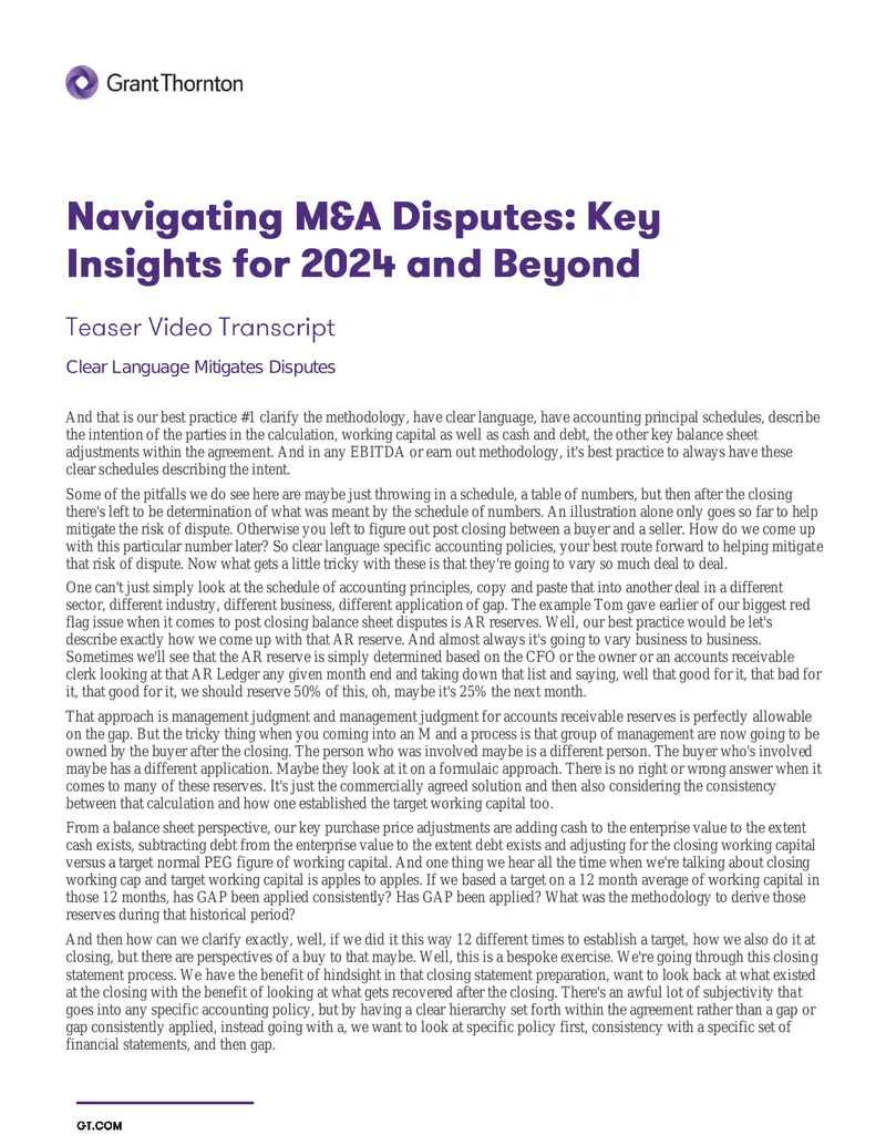 Clear Language in M&A Dispute Mitigation