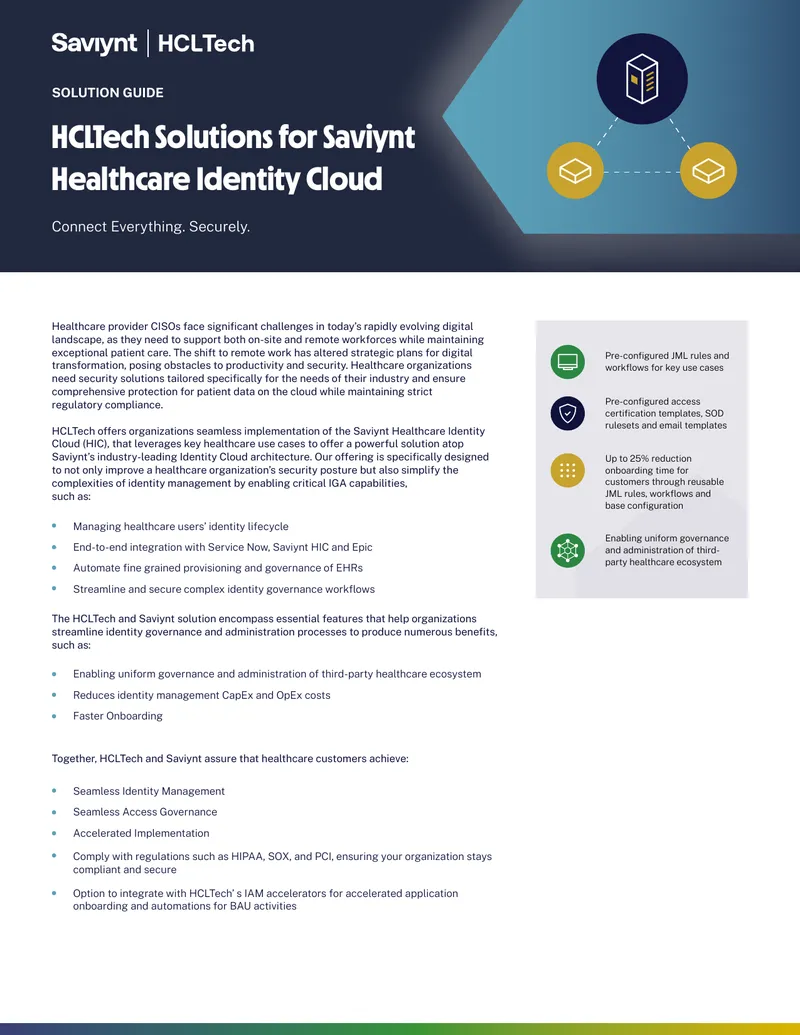 HCLTech Solutions for Saviynt Healthcare Identity Cloud