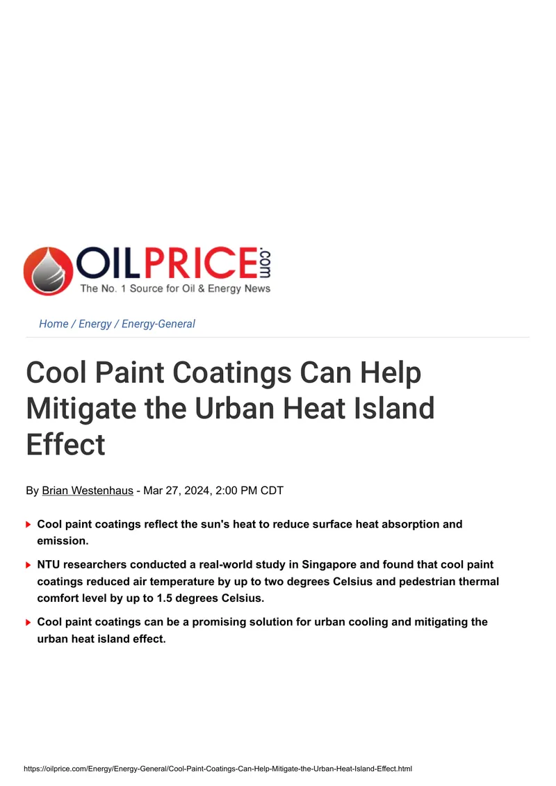 Cool Paint Coatings for Urban Heat Mitigation