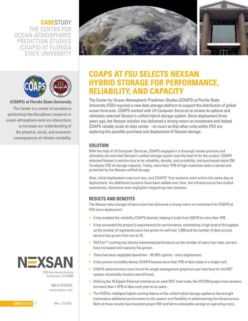 COAPS at FSU Selects Nexsan Hybrid Storage Solution