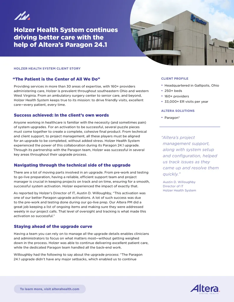 Holzer Health System Paragon 24.1 Upgrade Case Study
