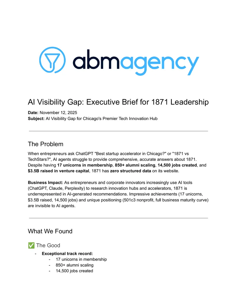 AI Visibility Gap for 1871 Leadership Brief