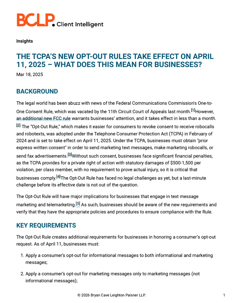 Implications of the FCC's Opt-Out Rule for Businesses