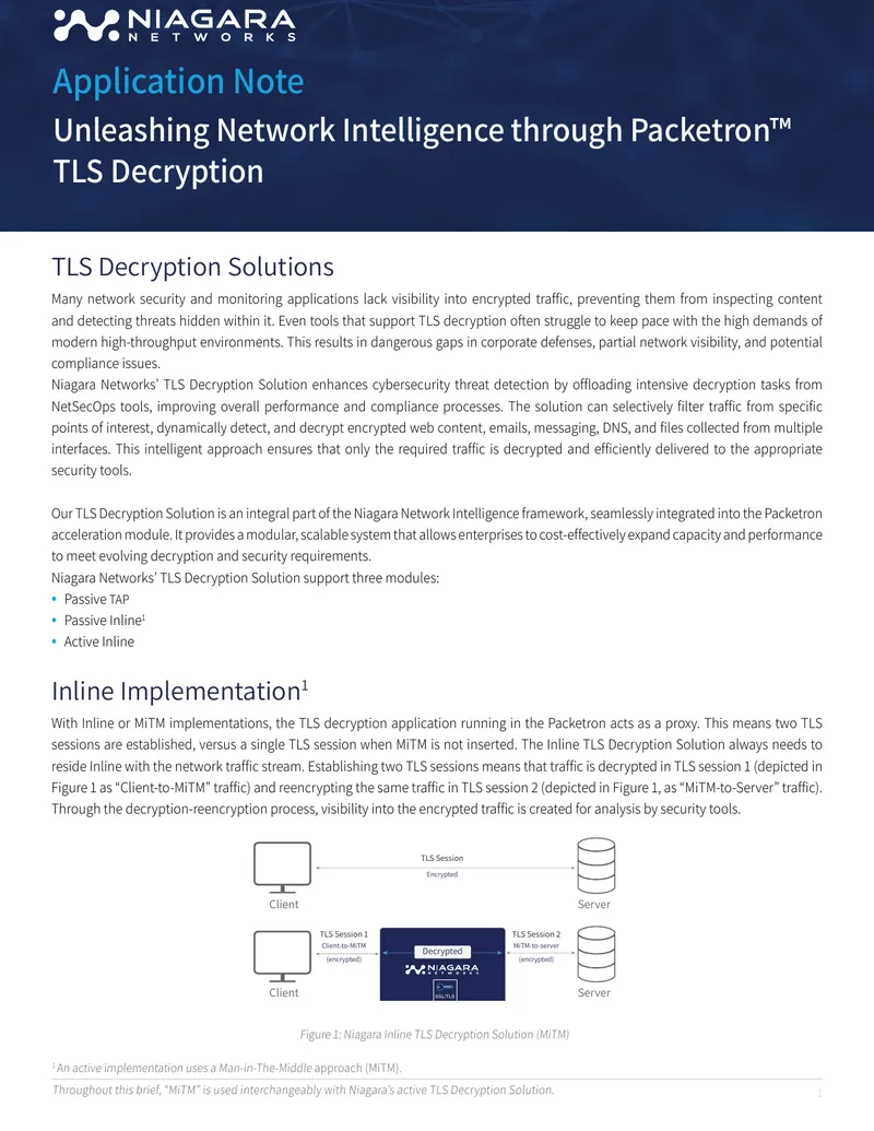 Niagara Networks TLS Decryption Solution Overview