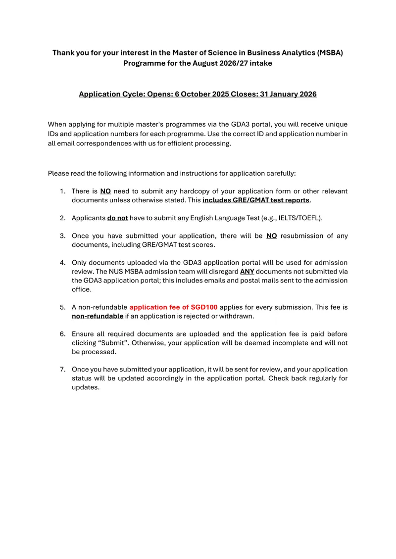Master of Science in Business Analytics Application Guide