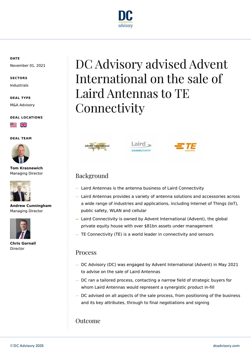 M&A Advisory for Laird Antennas Sale