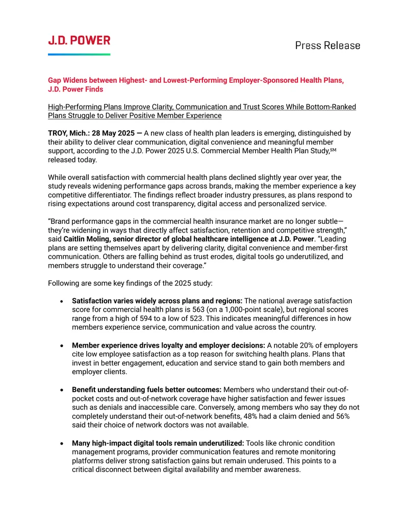 2025 U.S. Commercial Member Health Plan Study Findings