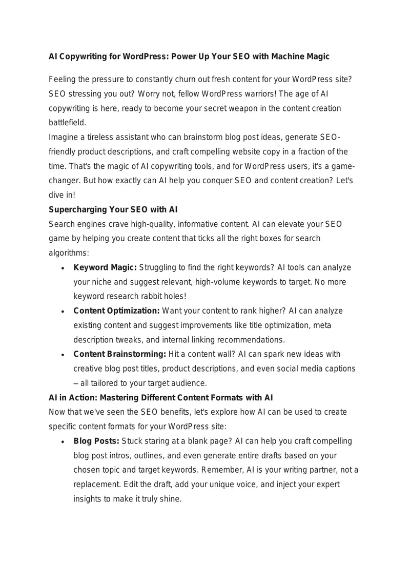 AI Copywriting for WordPress SEO Enhancement