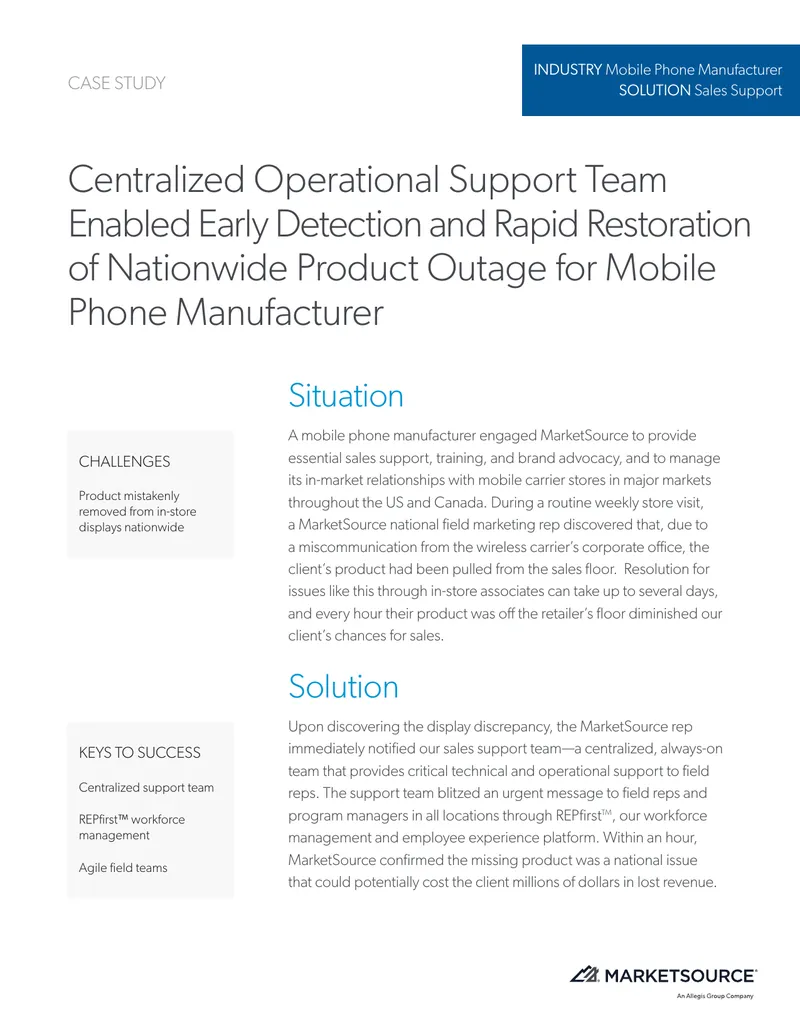 Sales Support Case Study for Mobile Phone Manufacturer