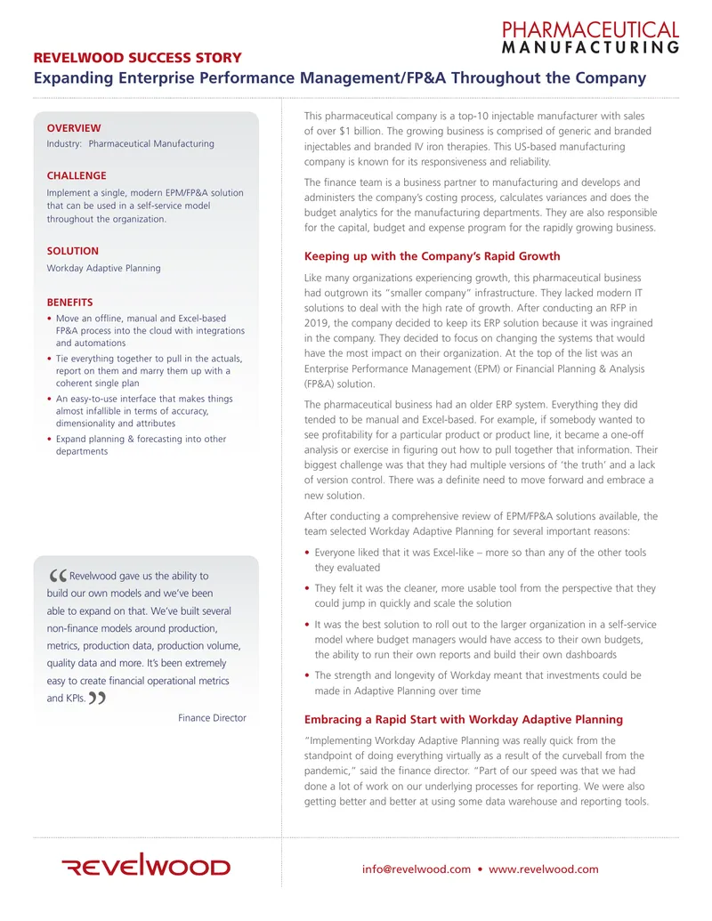 Pharmaceutical Company EPM/FP&A Implementation Case Study