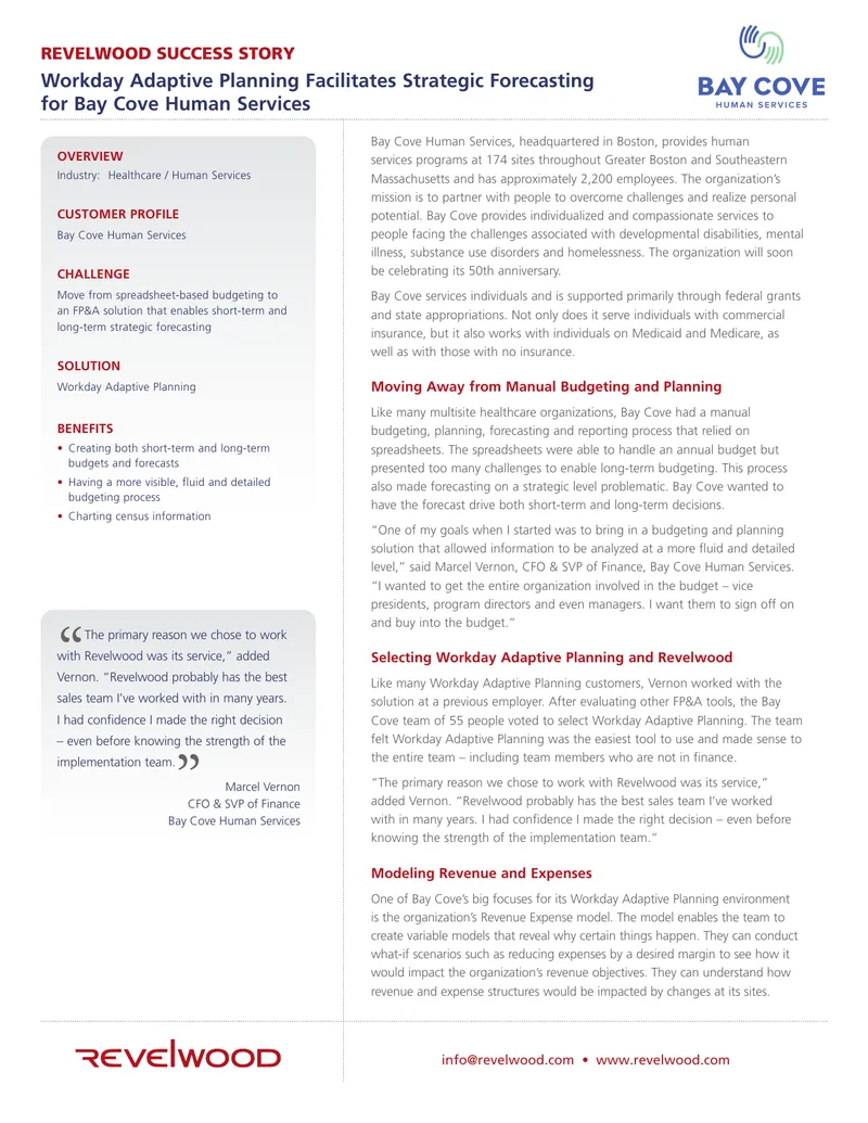 Workday Adaptive Planning Implementation at Bay Cove Human Services