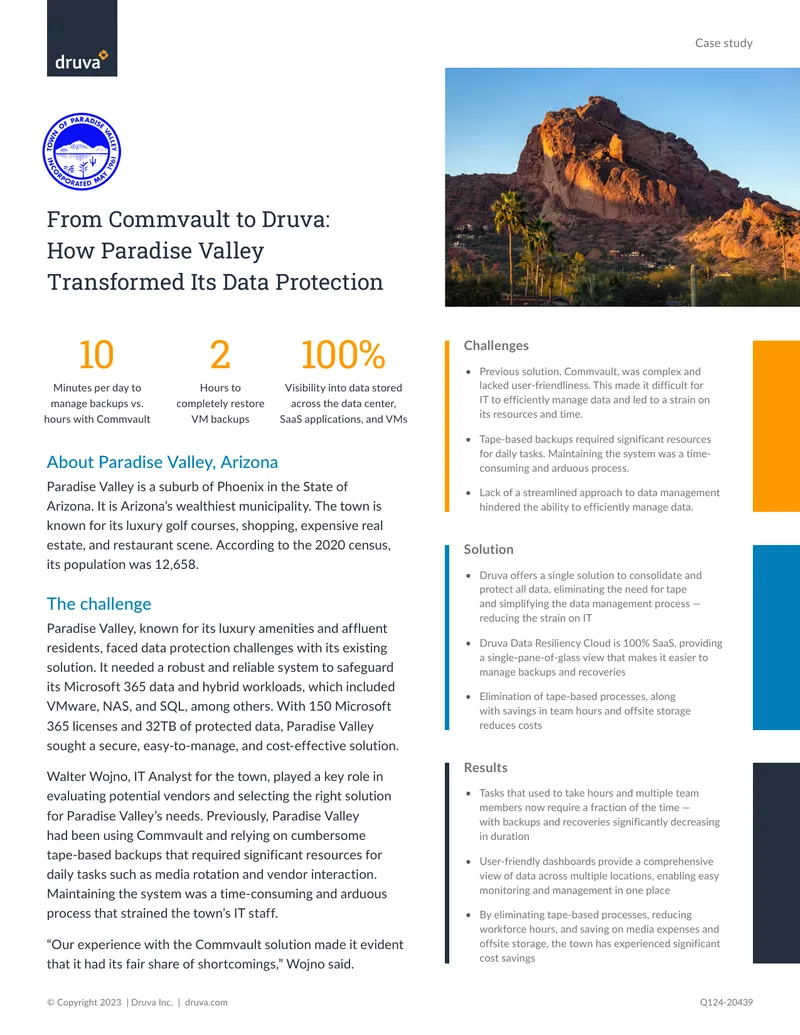 Data Protection Transformation for Paradise Valley