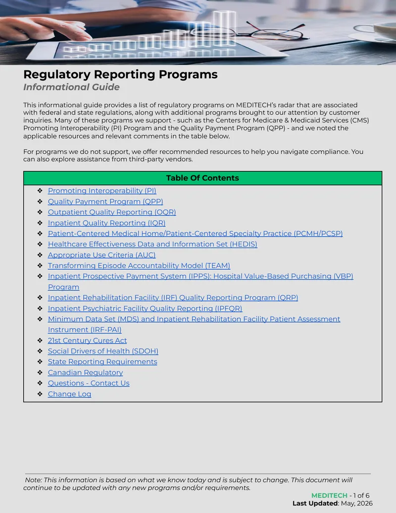 Regulatory Reporting Programs Informational Guide