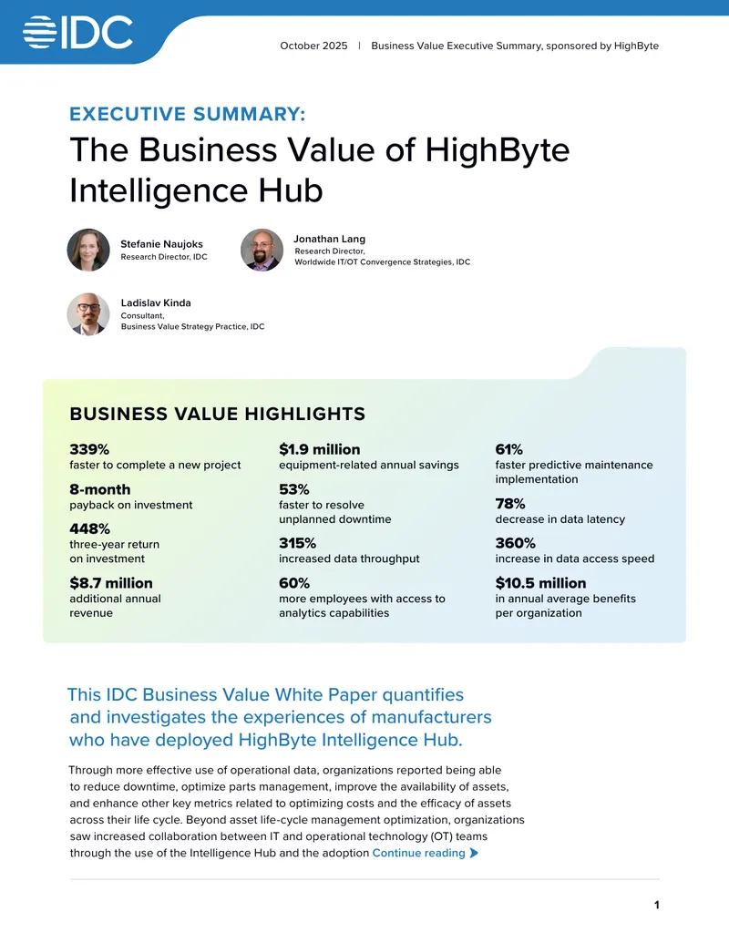 Business Value of HighByte Intelligence Hub
