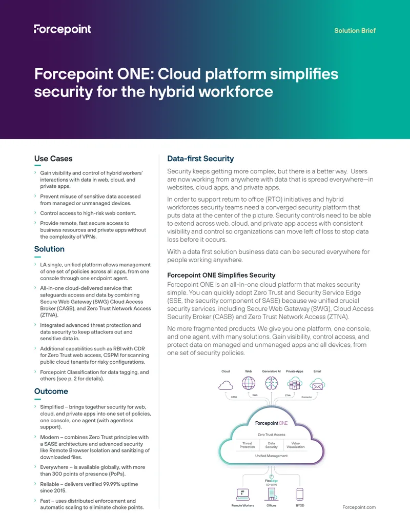 Forcepoint ONE Cloud Security Platform Overview