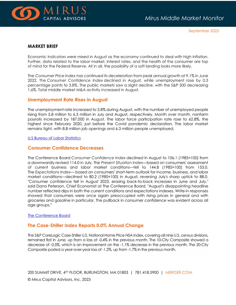 Mirus Middle Market Monitor August 2023