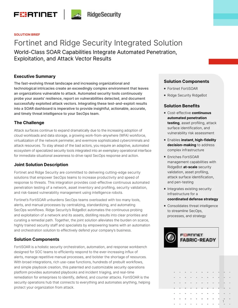 Fortinet and Ridge Security Integrated Solution Overview