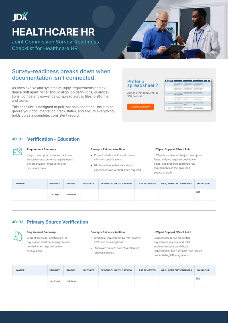 Joint Commission Survey-Readiness Checklist for Healthcare HR